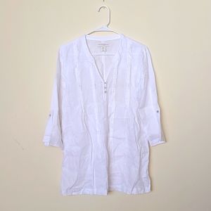 CYNTHIA ROWLEY  NY Women 100% Linen Lightweight White Loose Tunic Shirt Size S